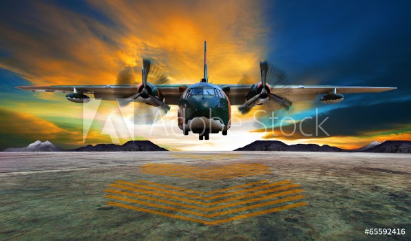 Bild på military plane landing on airforce runways against beautiful dus